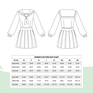 Japanese School Uniform Sewing Pattern Womens XS-4XL Seifuku Sailor ...