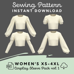 Sleeve Sewing Pattern Pack Vol 1 | Womens XS-4XL PDF Cosplay Pattern | Digital Download Print at Home Pattern