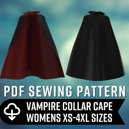Vampire Collar Cape Sewing Pattern Womens XS4XL Cape PDF Etsy
