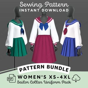 Japanese School Uniform Sewing Pattern Bundle | Womens XS-4XL Seifuku Sailor Collar Uniform PDF Cosplay Pattern | Digital Download Pattern