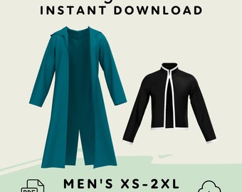 Hooded Duster Coat and Jacket Sewing Pattern | Men's XS-2XL PDF Cosplay Pattern | Digital Download Print at Home Pattern