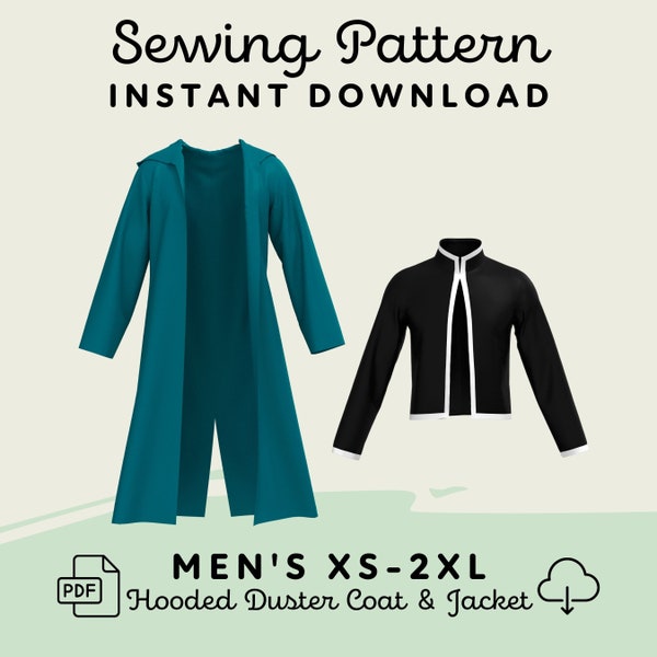 Hooded Duster Coat and Jacket Sewing Pattern | Men's XS-2XL PDF Cosplay Pattern | Digital Download Print at Home Pattern