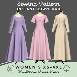 Medieval Dress Sewing Pattern: Kirtle Cotehardie Costume (XS-4XL) (Digital Download)