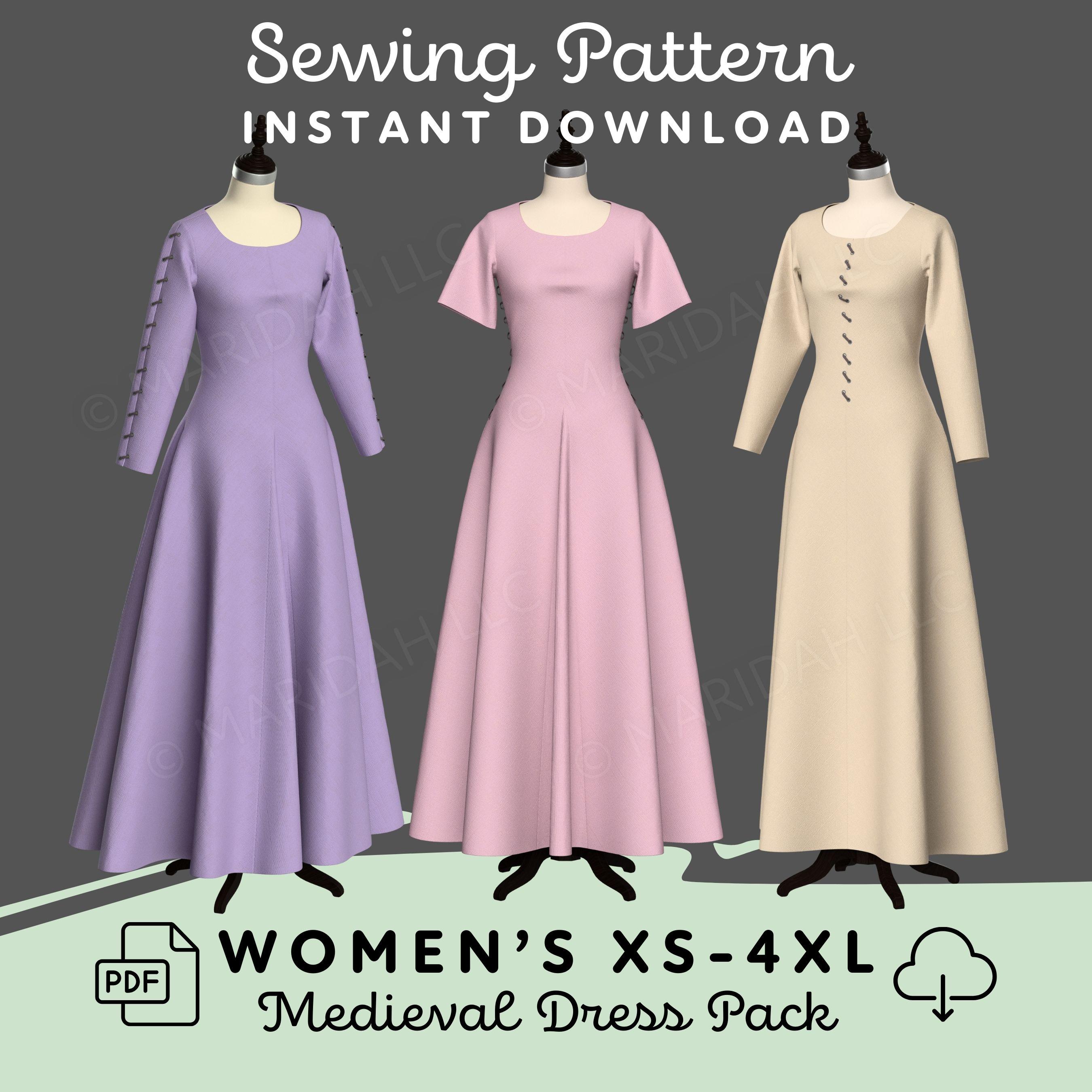 Medieval Dress Sewing Pattern | Womens XS-4XL PDF Cosplay Pattern for Renaissance Fair Kirtle Cotehardie Costume | Digital Download