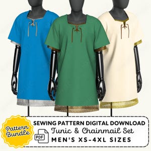 Viking Tunic & Faux Chainmail Shirt Pattern | Mens XS-4XL (PDF Digital Download)