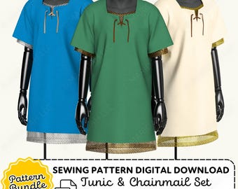 Viking Tunic & Faux Chainmail Shirt Pattern | Mens XS-4XL (PDF Digital Download)