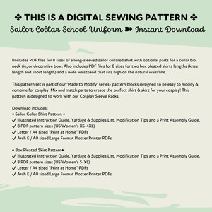 Japanese School Uniform Sewing Pattern Bundle | Womens XS-4XL Seifuku ...