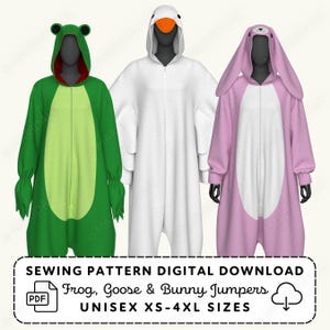 Kigurumi Sewing Pattern | Goose Bunny Frog Jumpers XS-4XL (PDF Digital Download)