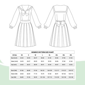 Classic Japanese School Uniform Sewing Pattern Womens XS-4XL Seifuku ...