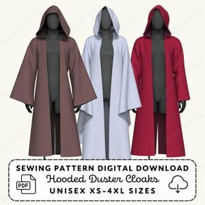 Hooded Duster Coat Sewing Pattern | Cosplay Cloak Wizard Robe XS-4XL (PDF Digital Download)