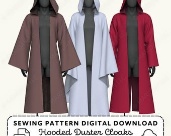 Hooded Duster Coat Sewing Pattern | Cosplay Cloak Wizard Robe XS-4XL (PDF Digital Download)