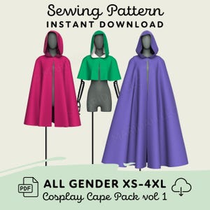 Hooded Cape Pack vol 1 | Printable Sewing Pattern | XS-4XL PDF Cosplay Pattern | Digital Download Cloak Capelet for Costume Bridal Ren Faire