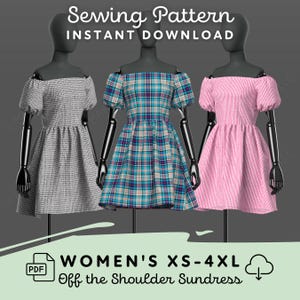Puff Sleeve Sundress Sewing Pattern | Womens XS-4XL Dress Pattern Digital Download PDF