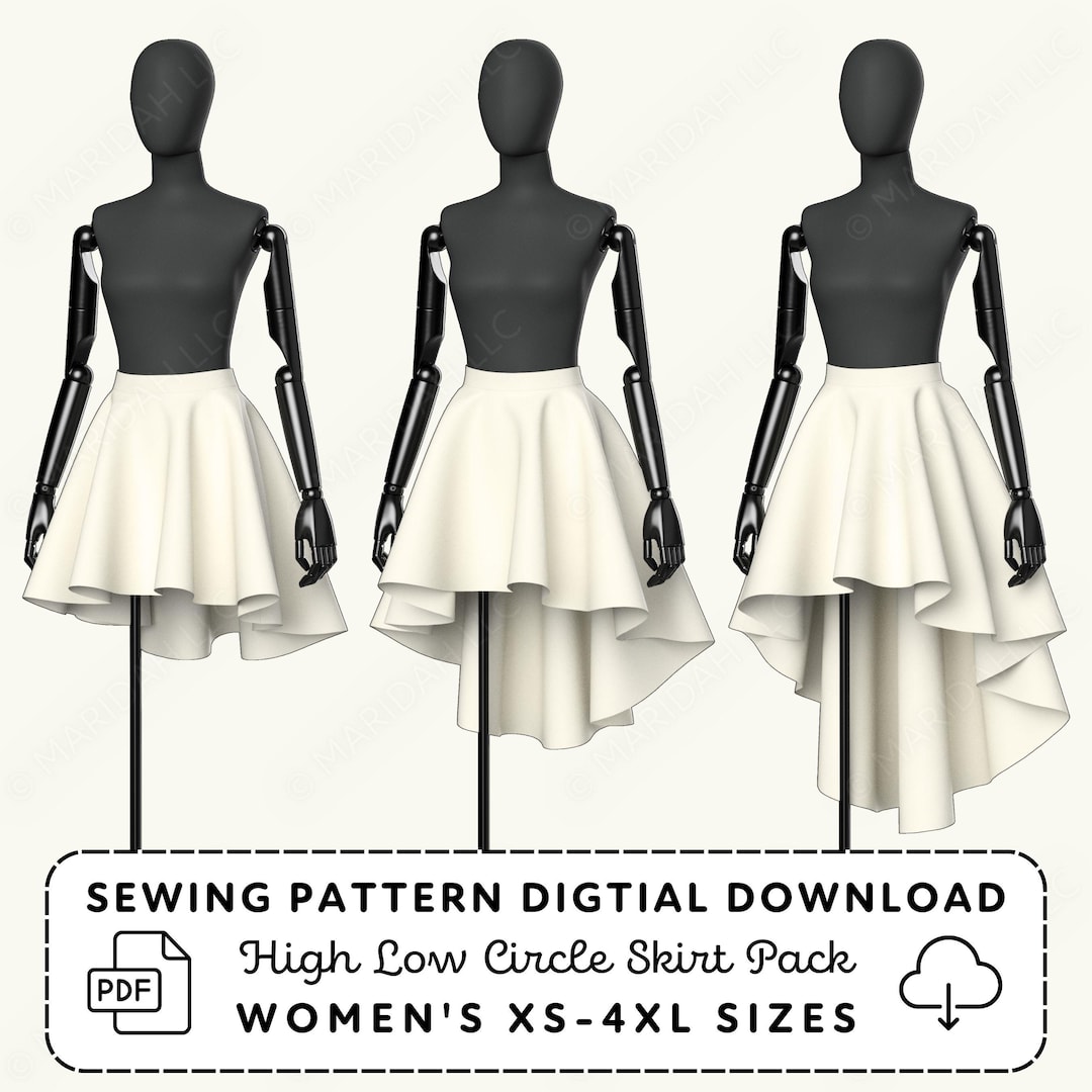 High Low Circle Skirts Sewing Pattern: Women's XS-4XL (PDF