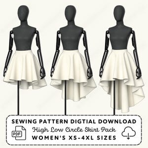 High Low Circle Skirts Sewing Pattern: Women&#39;s XS-4XL (PDF Digital Download)