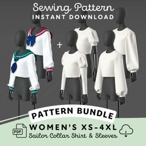 Sailor Collared Shirt & Sleeves Sewing Pattern Bundle: XS-4XL (Digital Download)