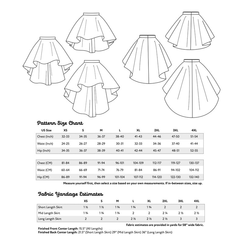 High Low Circle Skirt Pattern Set Womens XS-4XL PDF Cosplay Pattern Digital Download Print at Home Pattern image 9