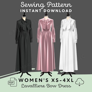 Bow Collar Dress Sewing Pattern | Womens XS-4XL Dress Pattern Digital Download PDF