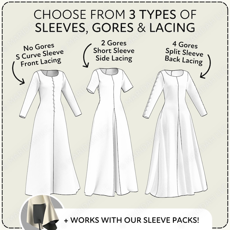 Medieval Dress Sewing Pattern | Kirtle Cotehardie Costume XS-4XL (PDF Digital Download) image 3