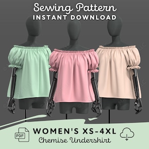 Chemise PDF Sewing Pattern, Viking Costume, Renaissance Fair, Medieval Chemise Shirt, Womens Undergarment Digital Download, XS to 4XL