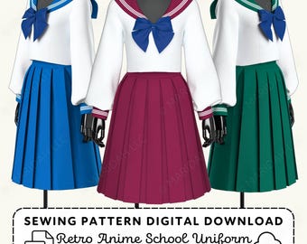 Seifuku Sewing Pattern | Japanese Sailor School Uniform XS-4XL (PDF Digital Download)