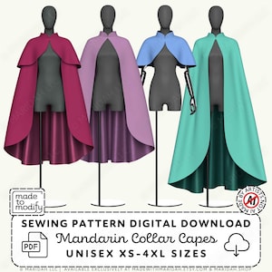 Tiered Mandarin Collar Cape Sewing Pattern | Layered Capelet, High-Collar, Unisex XS-4XL (PDF Digital Download)