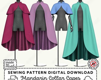 Tiered Mandarin Collar Cape Sewing Pattern | Layered Capelet, High-Collar, Unisex XS-4XL (PDF Digital Download)