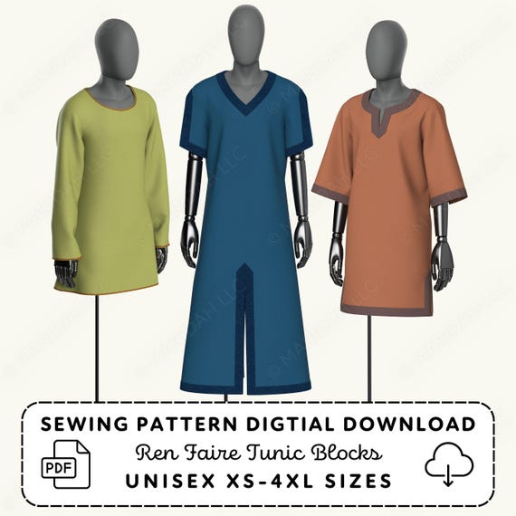 Medieval Tunics Sewing Pattern | Renaissance Fair Knight Viking Costume (PDF Digital Download)