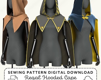 Regal Hooded Cape Sewing Pattern | Cosplay Cloak S-XL (PDF Digital Download)