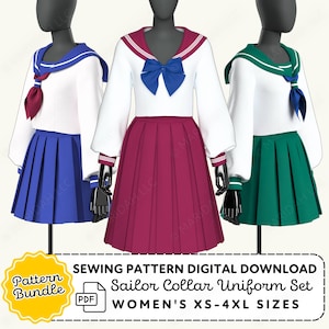 Seifuku Sailor Uniform Sewing Pattern Bundle | XS-4XL Cosplay (PDF Digital Download)