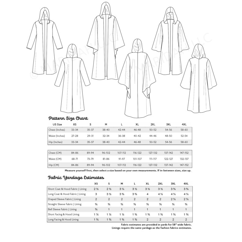 Hooded Duster Coat Cloak Sewing Pattern Blocks XS4XL PDF Cosplay