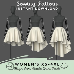 High Low Circle Skirt Pattern Set | Womens XS-4XL PDF Cosplay Pattern | Digital Download Print at Home Pattern