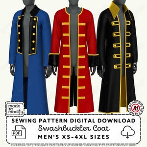 Swashbuckler Coat Sewing Pattern | Pirate Cosplay Frock Coat, XS-4XL (PDF Digital Download)