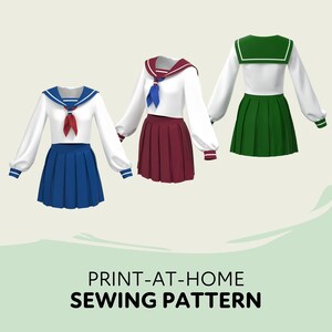 Japanese School Uniform Sewing Pattern Womens XS-4XL Seifuku Sailor ...