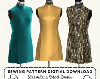 Sleeveless Mod Dress Sewing Pattern | Women&#39;s XS-4XL (Digital Download PDF)
