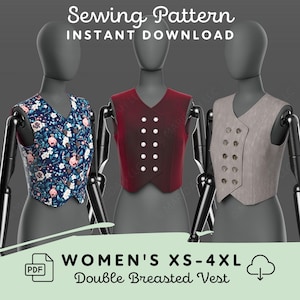 Womens Double Breasted Vest Sewing Pattern: XS-4XL Waistcoat (PDF Download)