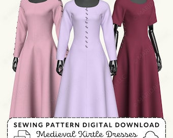 Medieval Dress Sewing Pattern | Kirtle Cotehardie Costume XS-4XL (PDF Digital Download)