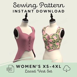 Laced Vest Sewing Pattern Set | Digital Download Womens XS-4XL PDF Cosplay Pattern for Renaissance Fair Medieval Costume Cottagecore Corset