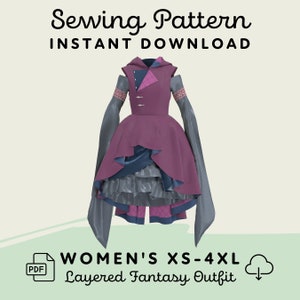 Layered Fantasy Outfit Sewing Pattern | Womens XS-4XL PDF Cosplay Pattern | Digital Download Print at Home Pattern