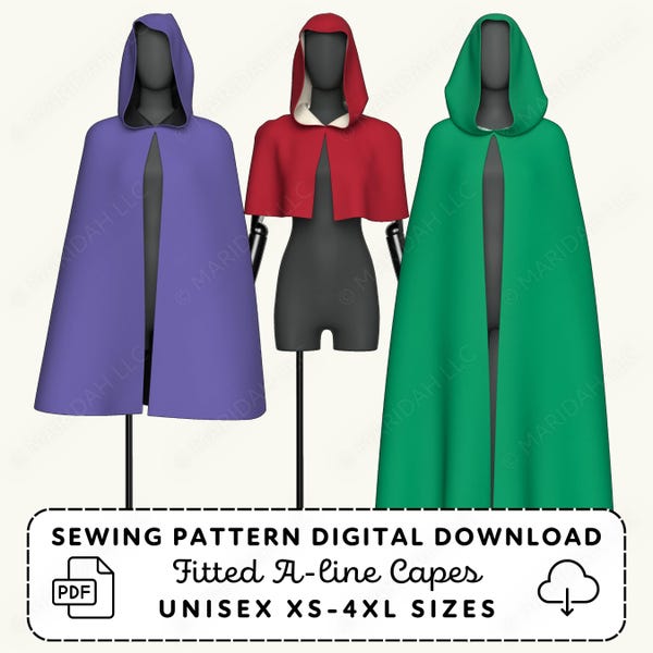 Hooded Fitted Capes Sewing Pattern | XS-4XL Cosplay Costumes (PDF Digital Download)
