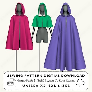 Hooded Capes Sewing Pattern: Cosplay, Bridal, Ren Faire (XS-4XL PDF Digital Download)