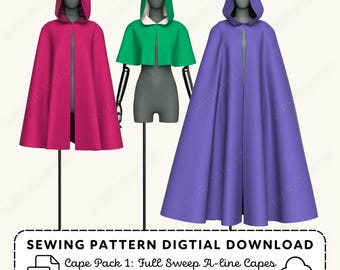 Hooded Capes Sewing Pattern: Cosplay, Bridal, Ren Faire (XS-4XL PDF Digital Download)