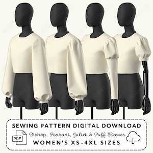 Sleeve Pattern Set | Puff Juliet Bishop Peasant Styles for Cosplay XS-4XL (PDF Digital Download)