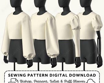 Sleeve Pattern Set | Puff Juliet Bishop Peasant Styles for Cosplay XS-4XL (PDF Digital Download)