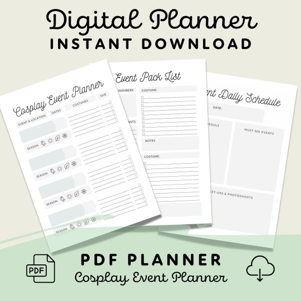 Cosplay Event Planner | Convention Travel Planner and Cosplay Packing List | PDF Planner