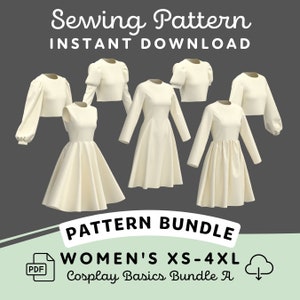 Cosplay Dress Pattern Bundle A | Womens XS-4XL PDF Cosplay Pattern | Digital Download Print at Home Pattern