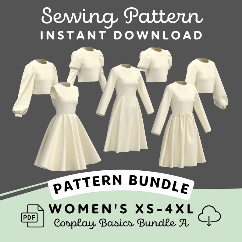 Cosplay Dress Pattern Bundle A Womens XS-4XL PDF Cosplay Pattern Digital Download Print at Home Pattern image 1