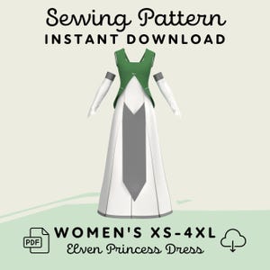 Elven Princess Dress Sewing Pattern: Women&#39;s XS-4XL (PDF Download)