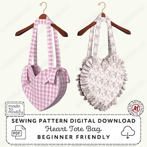 Heart Tote Bag Sewing Pattern | Bow or Ruffles (PDF Digital Download)