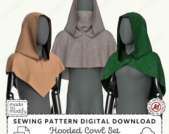 Hooded Cowl Capelet Sewing Pattern | Unisex Renaissance Hood, 3 Yoke Styles (PDF Digital Download)